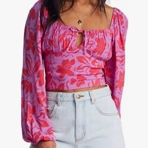 Billabong Pink and Red Floral Blouse